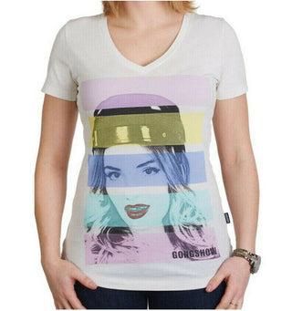 Women's Graphic T-Shirt Gongshow Hockey Short Sleeve V-Neck Top White Large