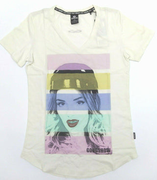 Women's Graphic T-Shirt Gongshow Hockey Short Sleeve V-Neck Top White Large