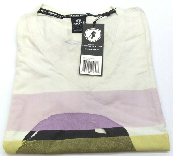 Women's Graphic T-Shirt Gongshow Hockey Short Sleeve V-Neck Top White Large