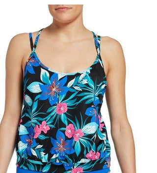 Women's Rosey Tankini Swim Top T-Back Tropical Floral Multicolor X-Small