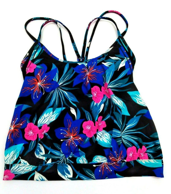 Women's Rosey Tankini Swim Top T-Back Tropical Floral Multicolor X-Small