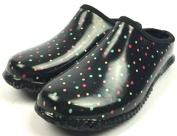 Western Chief Women's Garden Clogs Slip On Dazzling Dots Black Rubber