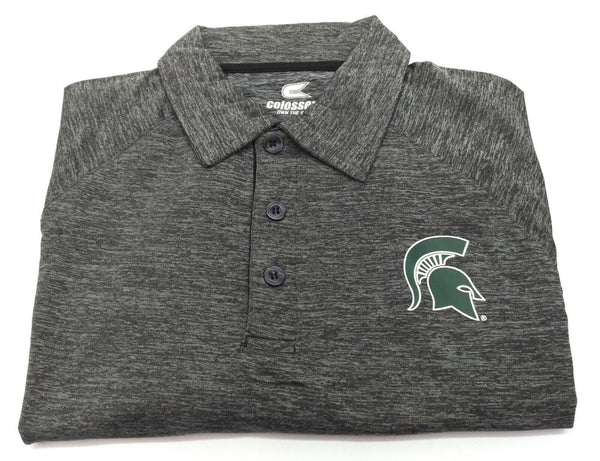 Men's Polo Shirt Michigan State Spartans Colosseum Micro Stripe Tee Grey Small