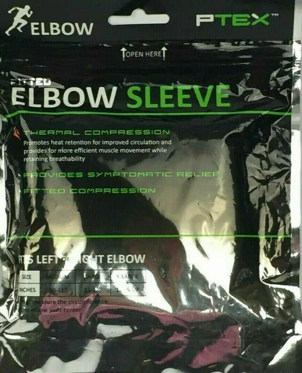 PTEX Elbow Sleeve Fitted Thermal Symptomatic Relief Compression Black - Medium