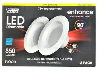 Feit Electric LED Dimmable 75W Enhance Flood Lamps 1200274 Size 5-6" - 2 Pack