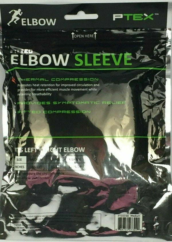 PTEX Elbow Sleeve Fitted Thermal Symptomatic Relief Compression Black - Medium