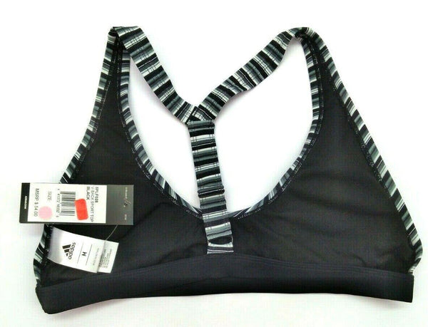 Adidas Women's  Swimwear Top Pulse Stripe V-Back Bikini Black Medium New