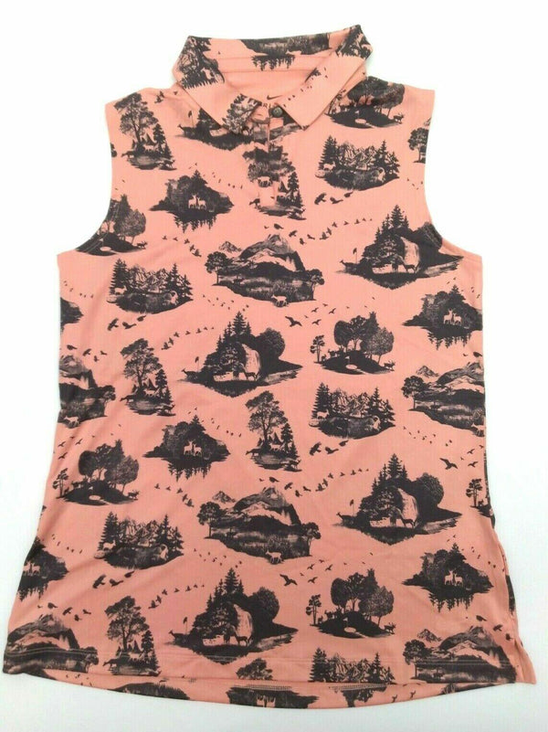 Ladies Golf Polo T-Shirt Dri-Fit Sleeveless Printed Pink Quartz Size X-Small New