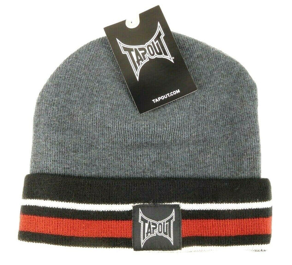 Tapout Winter Beanie Cuffed Striped Hat Charcoal Grey One Size