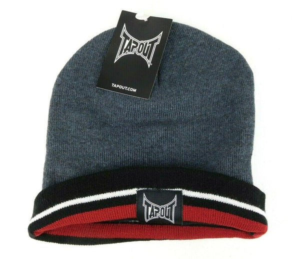 Tapout Winter Beanie Cuffed Striped Hat Charcoal Grey One Size