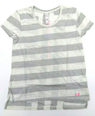 Under Armour Girls' T-Shirt Loose Fit Finale Short Sleeve Stripped Whisper Grey