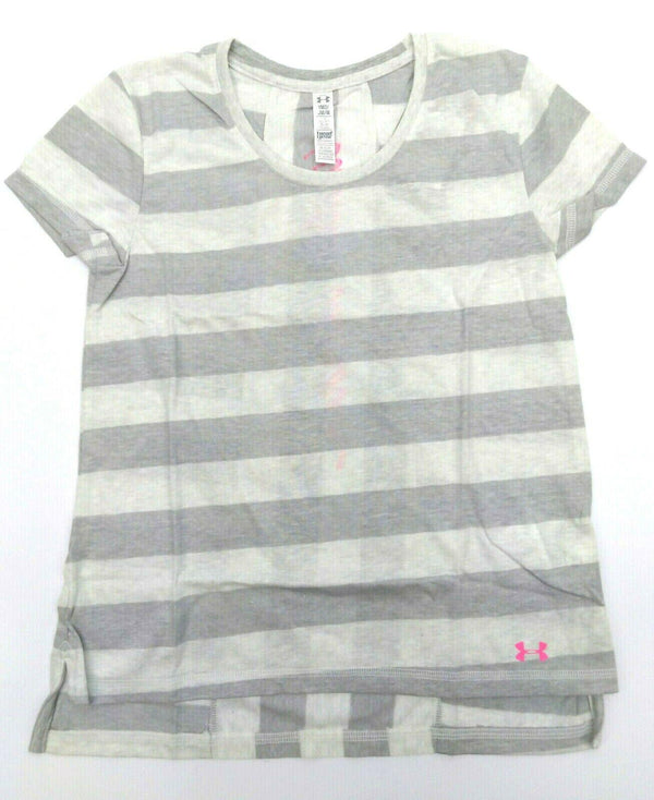 Under Armour Girls' T-Shirt Loose Fit Finale Short Sleeve Stripped Whisper Grey