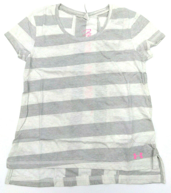 Under Armour Girls' T-Shirt Loose Fit Finale Short Sleeve Stripped Whisper Grey