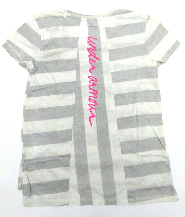 Under Armour Girls' T-Shirt Loose Fit Finale Short Sleeve Stripped Whisper Grey