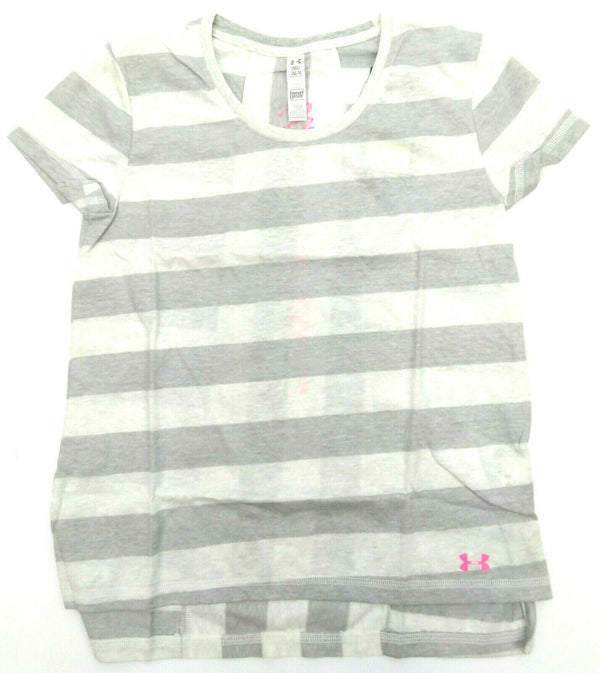 Under Armour Girls' T-Shirt Loose Fit Finale Short Sleeve Stripped Whisper Grey