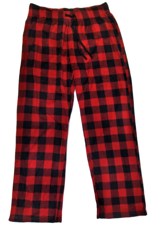 Women's Pajama Pants Cozy Fleece Drawstring Pant Red Black Plaid Size Medium