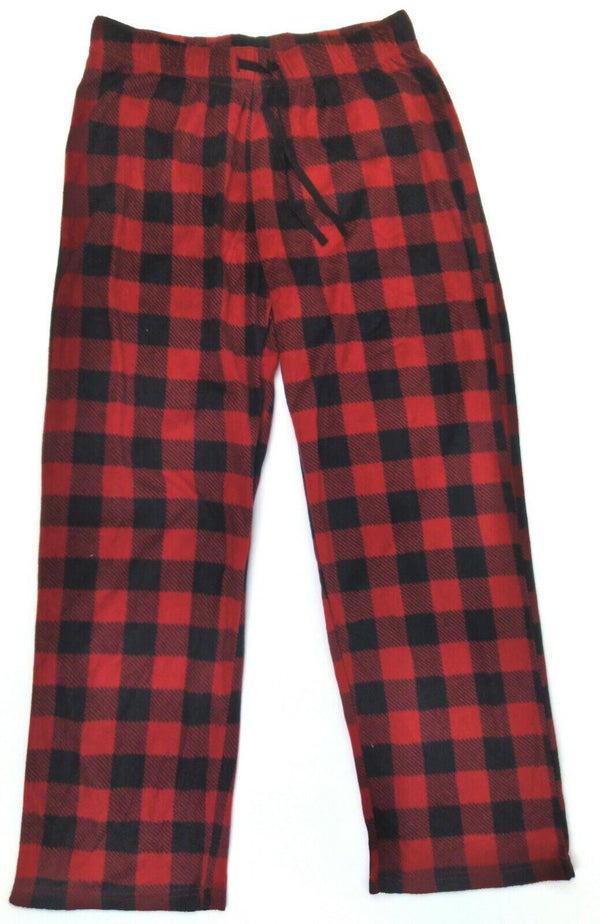 Women's Pajama Pants Cozy Fleece Drawstring Pant Red Black Plaid Size Medium