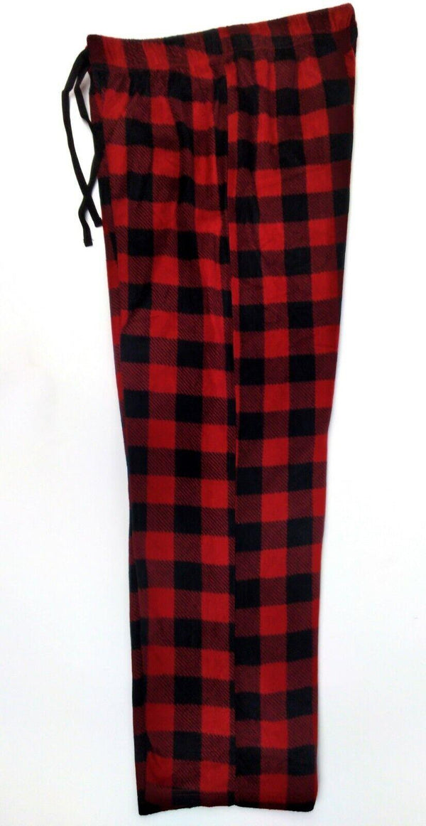 Women's Pajama Pants Cozy Fleece Drawstring Pant Red Black Plaid Size Medium