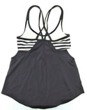 Women's Tankini Top Stripes Lined Double Up Blouson Swimwear Black White Small