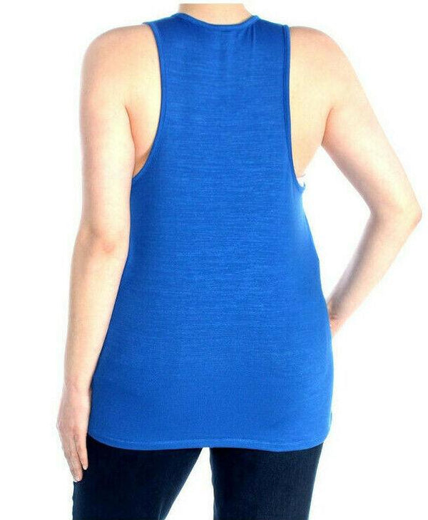 Calvin Klein Women's Tank Top Racerback Sleeveless Jewel Neck Vest Blue XL
