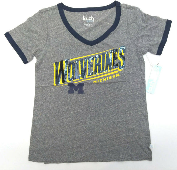 Touch by Alyssa Milano Women's T-Shirt Michigan Wolverines Sequin Grey Small