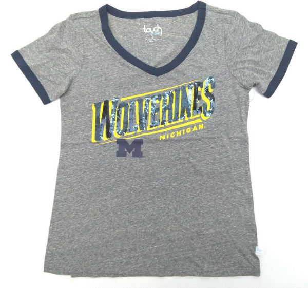 Touch by Alyssa Milano Women's T-Shirt Michigan Wolverines Sequin Grey Small