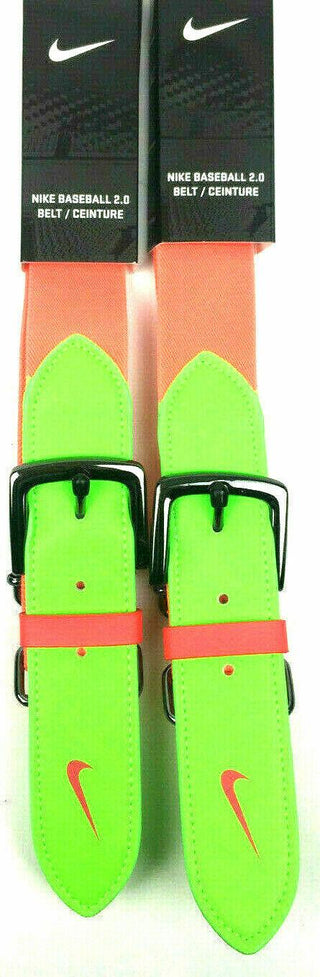 Nike Baseball 2.0 Belts Adjustable Adult Unisex OSFM Green Orange - 2 Pack