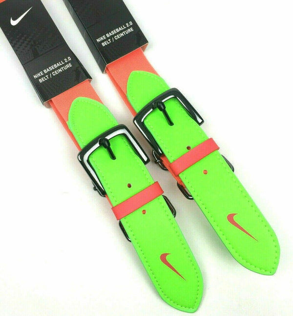 Nike Baseball 2.0 Belts Adjustable Adult Unisex OSFM Green Orange - 2 Pack