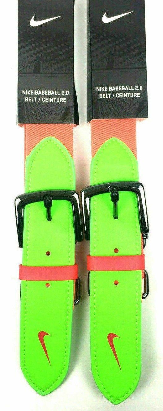 Nike Baseball 2.0 Belts Adjustable Adult Unisex OSFM Green Orange - 2 Pack