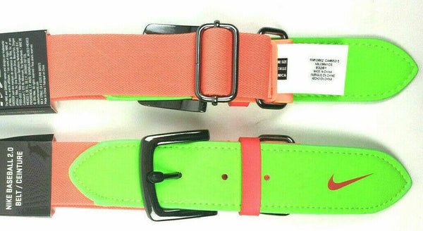Nike Baseball 2.0 Belts Adjustable Adult Unisex OSFM Green Orange - 2 Pack