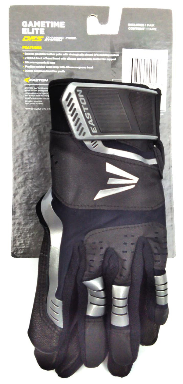 Easton Youth Boys' Baseball Batting Gloves Gametime Elite Grey Black Small