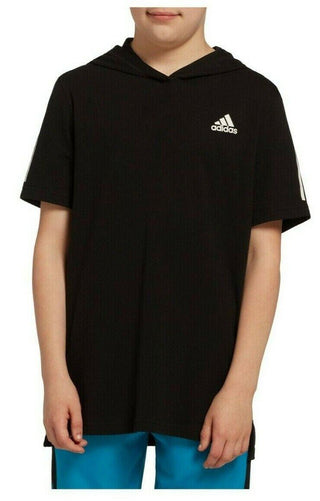 Adidas Boys T-Shirt Relaxed Fit Transition Hooded Short Sleeve - New with Tags