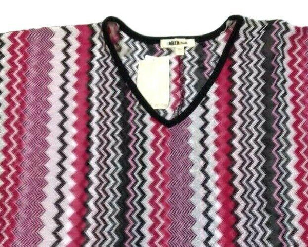 Miken Women's Swim Top Cover-up Chevron Crochet Trim Black Sangria Small New