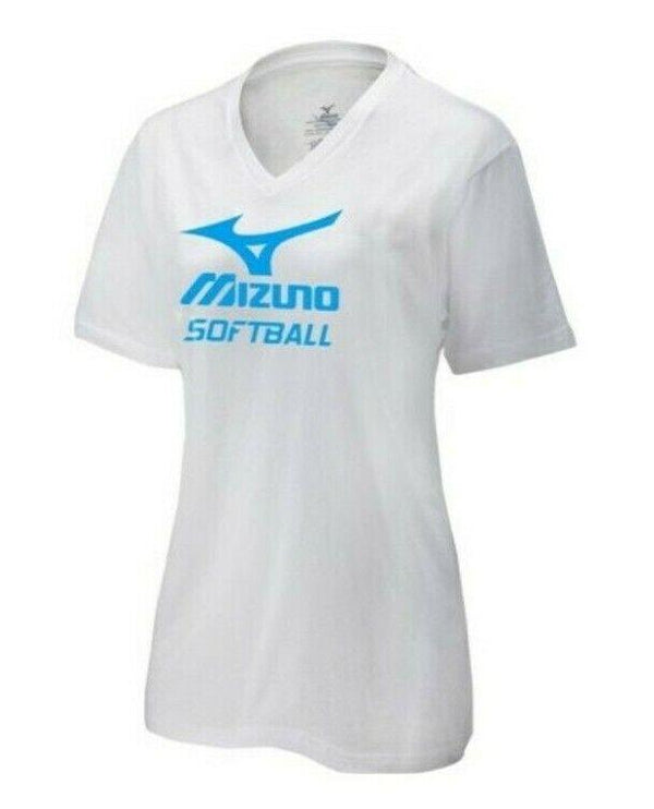 Women's Softball T-shirt Mizuno Short Sleeve V-Neck Tee White - New