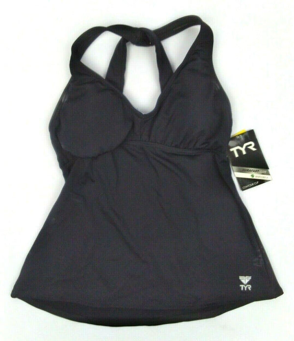 TYR Women's Swimwear Solid Halter Twisted Tankini Top Black Costume Size 6