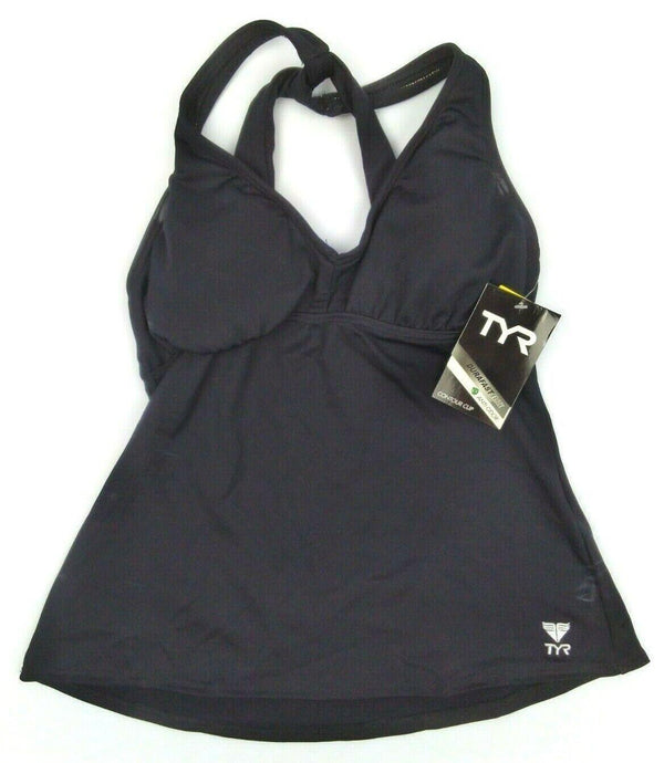 TYR Women's Swimwear Solid Halter Twisted Tankini Top Black Costume Size 6