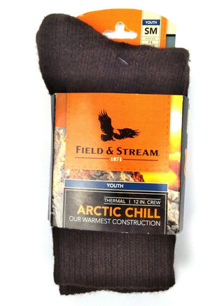 Field & Stream Youth Crew Socks Artic Chill ThermaLite 12" Brown Small New