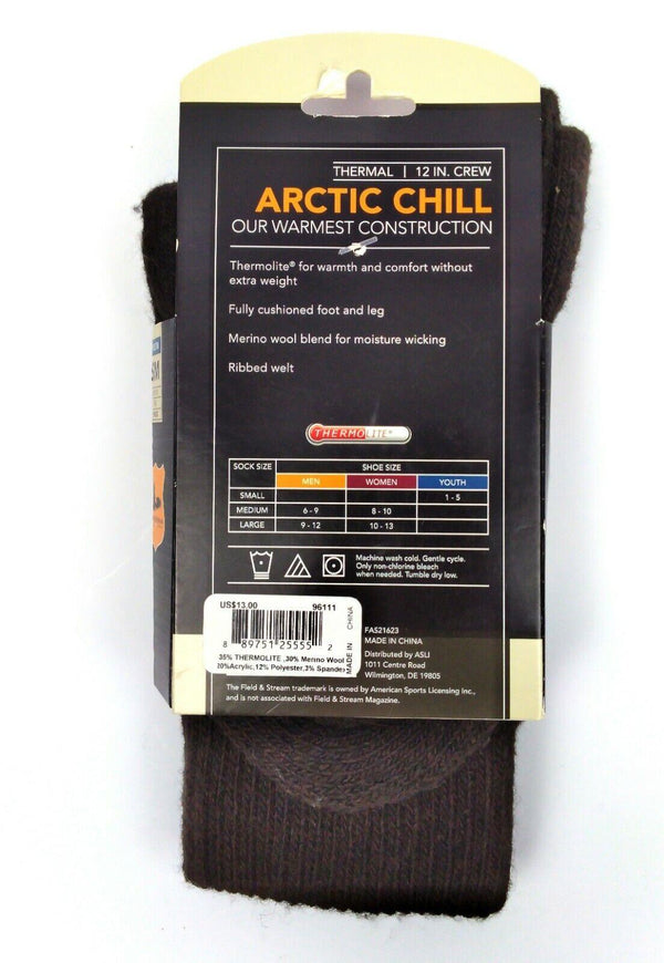 Field & Stream Youth Crew Socks Artic Chill ThermaLite 12" Brown Small New