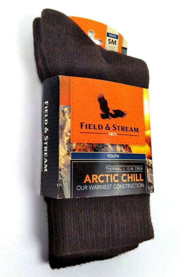 Field & Stream Youth Crew Socks Artic Chill ThermaLite 12" Brown Small New