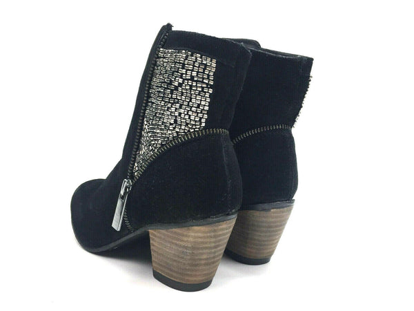 Cavalone Renata Women's Suede Beaded Ankle Boots Black Silver Size 6.5 New