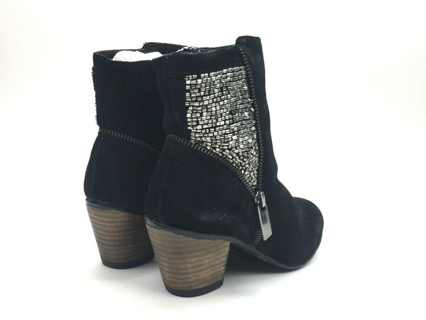 Cavalone Renata Women's Suede Beaded Ankle Boots Black Silver Size 6.5 New