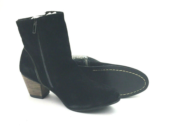 Cavalone Renata Women's Suede Beaded Ankle Boots Black Silver Size 6.5 New