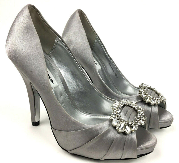 NINA Women's Rumina Stylish Open Toe Slip on Dress Pump Silver - Size 6M