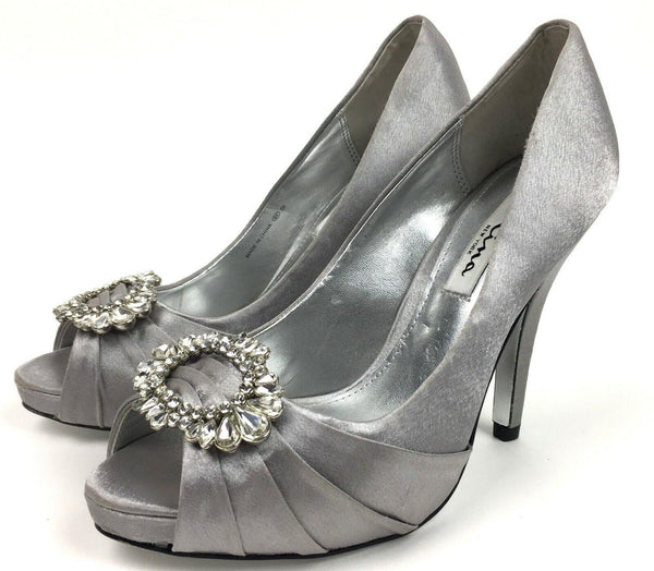 NINA Women's Rumina Stylish Open Toe Slip on Dress Pump Silver - Size 6M