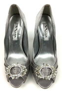 NINA Women's Rumina Stylish Open Toe Slip on Dress Pump Silver - Size 6M