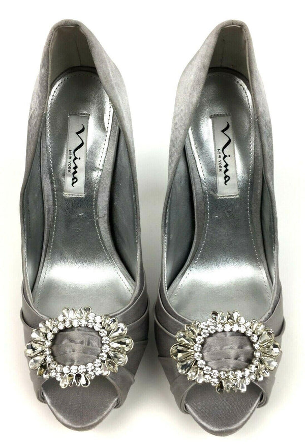 NINA Women's Rumina Stylish Open Toe Slip on Dress Pump Silver - Size 6M