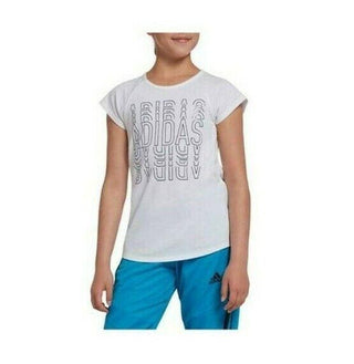 Adidas Girl's T-Shirt Graphic Short Sleeve Crew Neck Tee White Medium 10/12 New