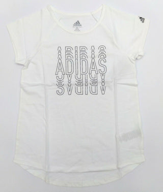 Adidas Girl's T-Shirt Graphic Short Sleeve Crew Neck Tee White Medium 10/12 New