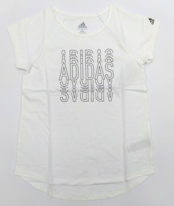 Adidas Girl's T-Shirt Graphic Short Sleeve Crew Neck Tee White Medium 10/12 New