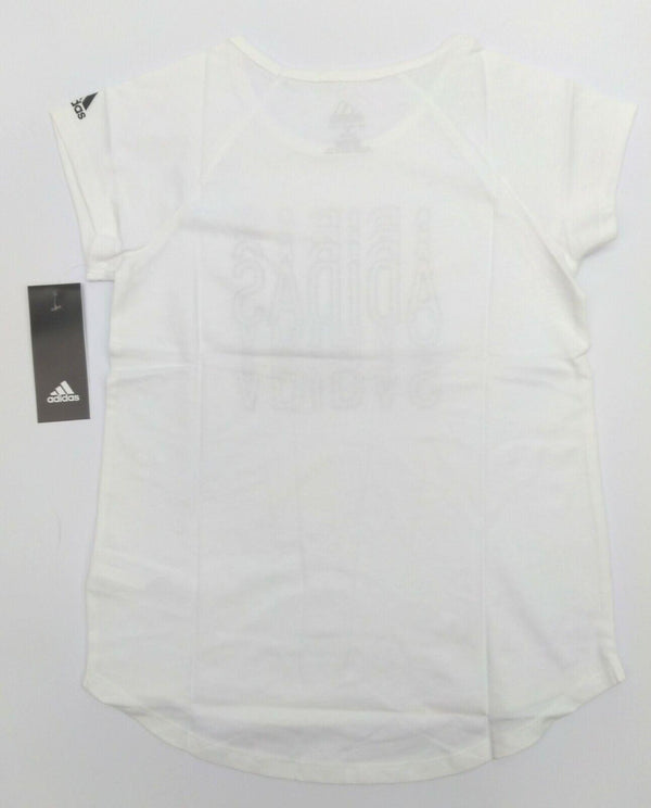 Adidas Girl's T-Shirt Graphic Short Sleeve Crew Neck Tee White Medium 10/12 New